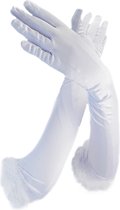 BamBella® - Party Glove Long blanc avec bord en plumes - dames - Taille unique