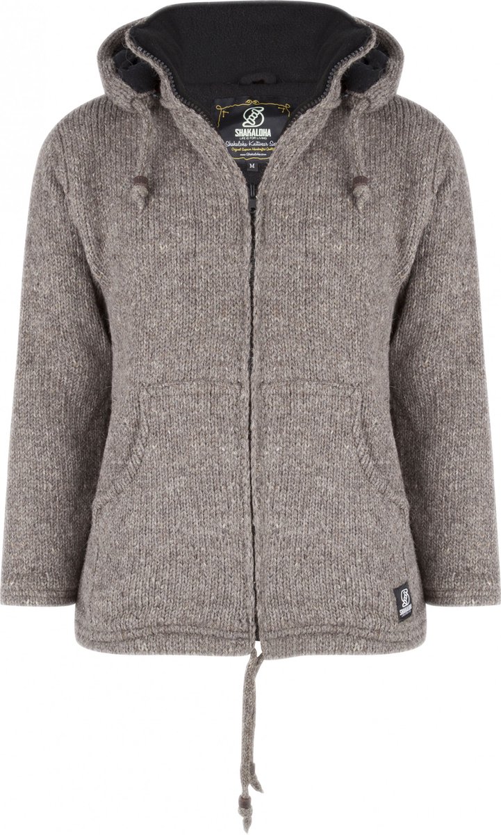 Gebreid Wollen Heren/Uni Vest van Schapenwol met Polyester Fleece voering en afneembare capuchon SHAKALOHA M Flash Ziphood Grijs
