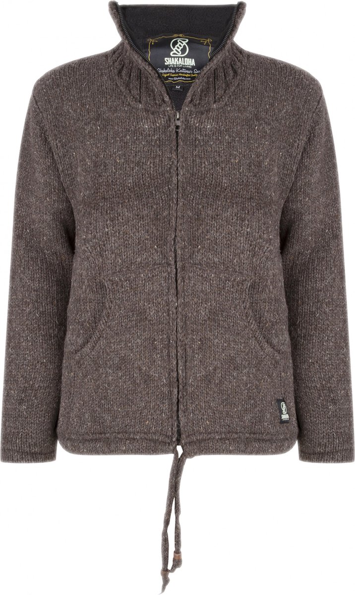 Gebreid Wollen Heren/Uni Vest van Schapenwol met Polyester Fleece voering en hoge kraag SHAKALOHA M Flash Collar Lbrown