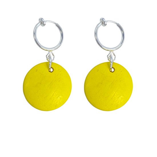 Klem -oorbellen -geel -hout- Tordis -2 cm- geen gaatje- Charme Bijoux