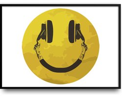 Koptelefoon smile fotolijst met glas 30 x 40 cm – Prachtige kwaliteit – woonkamer – play – music – dj – radio – geluid – sound – Harde lijst – Glazen plaat – inclusief ophangsysteem – Grappige Poster – Foto op hoge kwaliteit uitgeprint