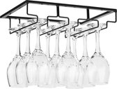 Wijnglashouder onder kast, glazen houder voor wijnglazen glaswerk, hangend metalen wijnglasrek, glazenopslag voor keuken, bar en restaurant, zwart