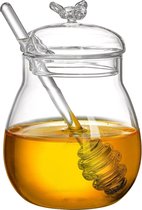 250 ml glazen honingpot met honinghouder en honinglepel, transparant glas honingglas met deksel, honingglazen voor het serveren van honing en siroop