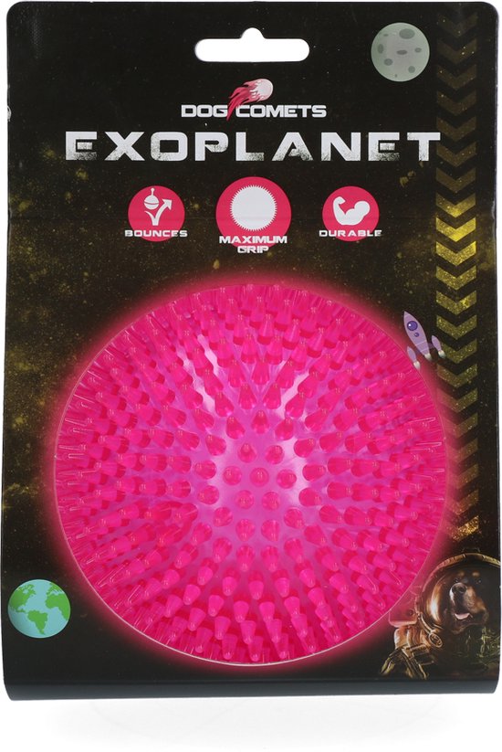 Dog Comets Exoplanet – 10,5 cm - Hondenspeeltje - Bal - Apporteer speelgoed – Egelbal - Water en Land - Gebitsverzorging - Met Piep – Roze – L