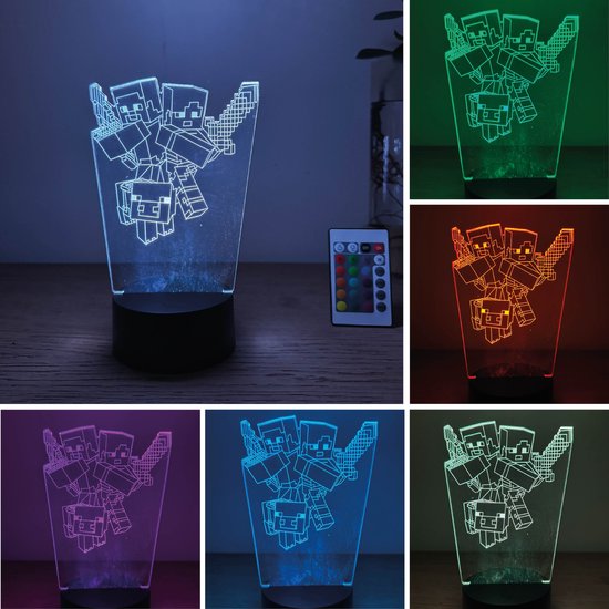 Klarigo® Nachtlamp – Minecraft 2 - Game - 3D LED Lamp Illusie – 16 Kleuren – Bureaulamp - Sfeerlamp – Nachtlampje Kinderen – Creative lamp - Met afstandsbediening
