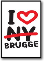 I Love Brugge fotolijst met glas 40 x 50 cm - Prachtige kwaliteit - woonkamer - Harde lijst - Glazen plaat - inclusief ophangsysteem - Grappige Poster - Foto op hoge kwaliteit uitgeprint