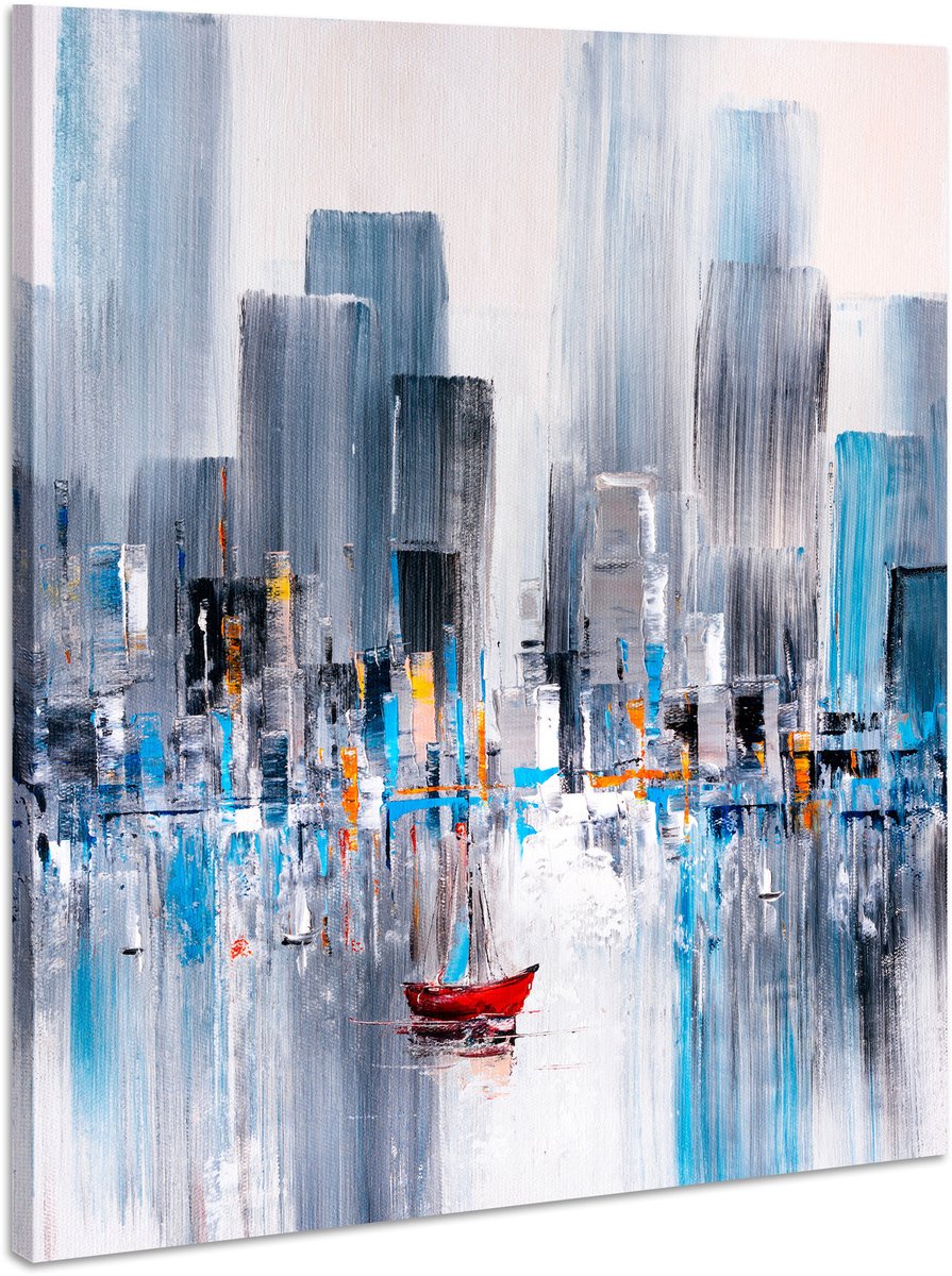 karo-art Schilderij - New York in Olieverf, Premium Print op canvas Multikleur
