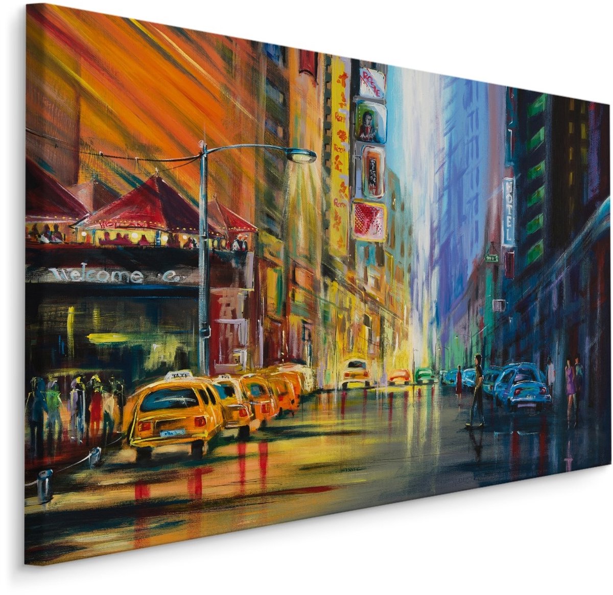 karo-art Schilderij - New York geschilderd, Premium Print op Canvas Multikleur
