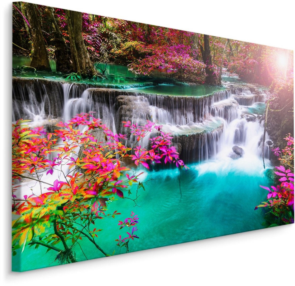 karo-art Schilderij - Kleurrijke waterval, premium print Multikleur