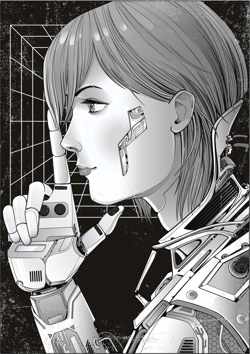 karo-art Poster - Cyberpunk Manga Stijl, zwart/wit, premium print Multikleur
