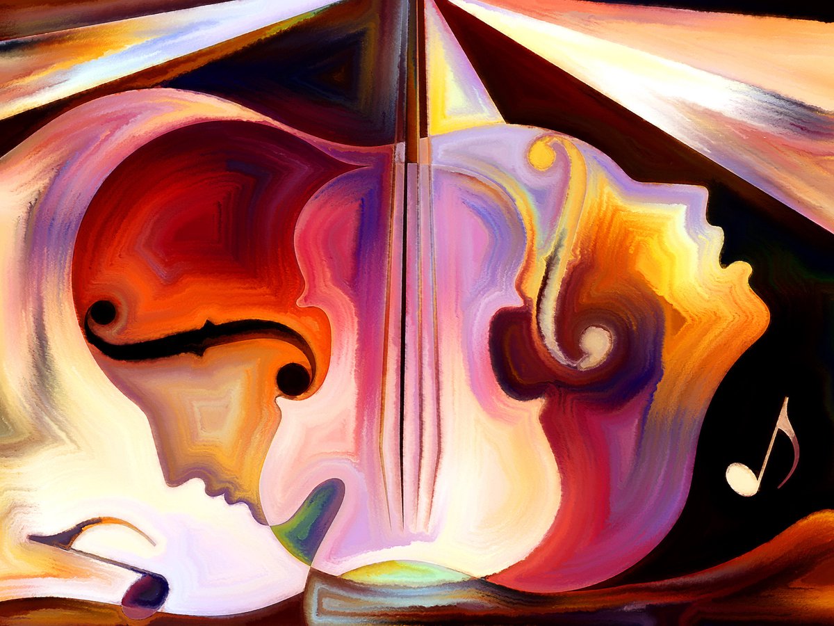 karo-art Poster - Abstracte Muziek, multikleur, 2 maten, verpakt in stevige kartonnen rolkoker