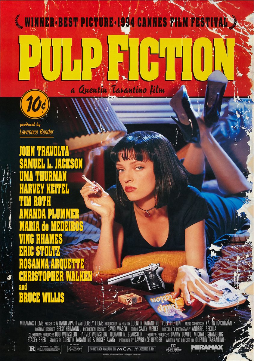karo-art Poster - Quentin Tarantino Film Pulp Fiction, originele Filmposter, Premium Print Multikleur