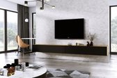 Furniture Square - Meuble TV DIAMOND - Chêne / Noir Zwart - 300cm (2x150cm) - Meuble TV Suspendu