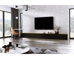 Meubel Square - TV meubel DIAMOND - Eiken / Mat Zwart - 300cm (2x150cm) - Hangend TV Kast