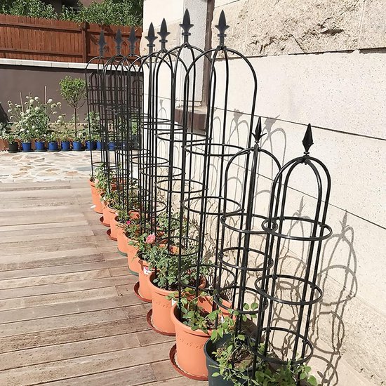 Tuin Obelisk Trellis voor klimplanten, tomatenplant toren steunkooien, indoor outdoor planten trellis, voor groenten, bloemen, fruit, rozenwijnstok klimplanten (kleur: zwart, maat: 35 x 150 cm/13