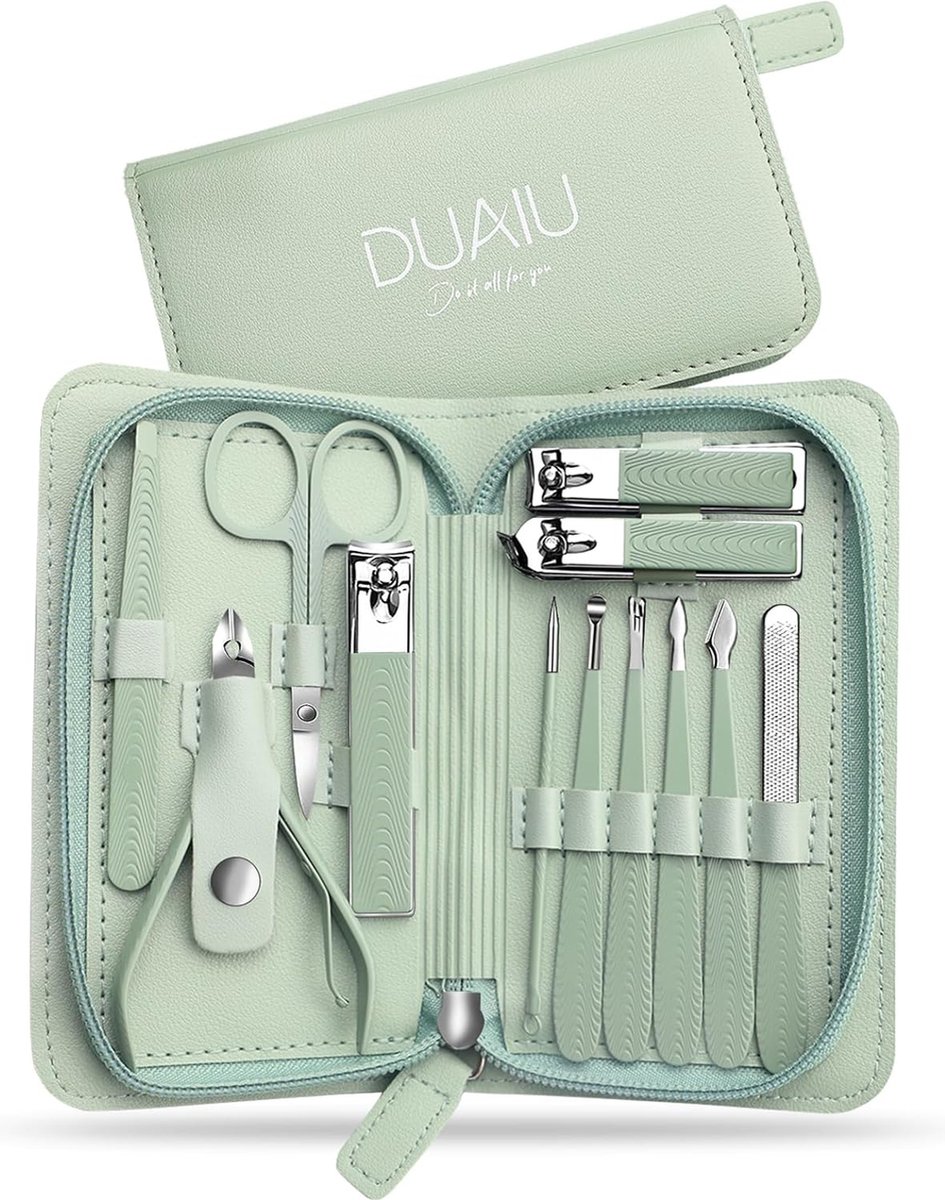 Goedkoopste 12 stuks professionele nagelknipper set - roestvrij staal nagelverzorging gereedschap - pedicure kit met PU lederen tas - cadeau voor mannen vrouwen