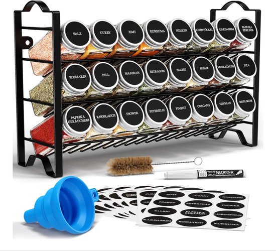 Organess Kruidenrek met 28 Kruidenpotjes - Kruidenrek Lade - Kruiden Organizer - Keukenlade organiser- Complete Set - 4 Stuks - Zwart