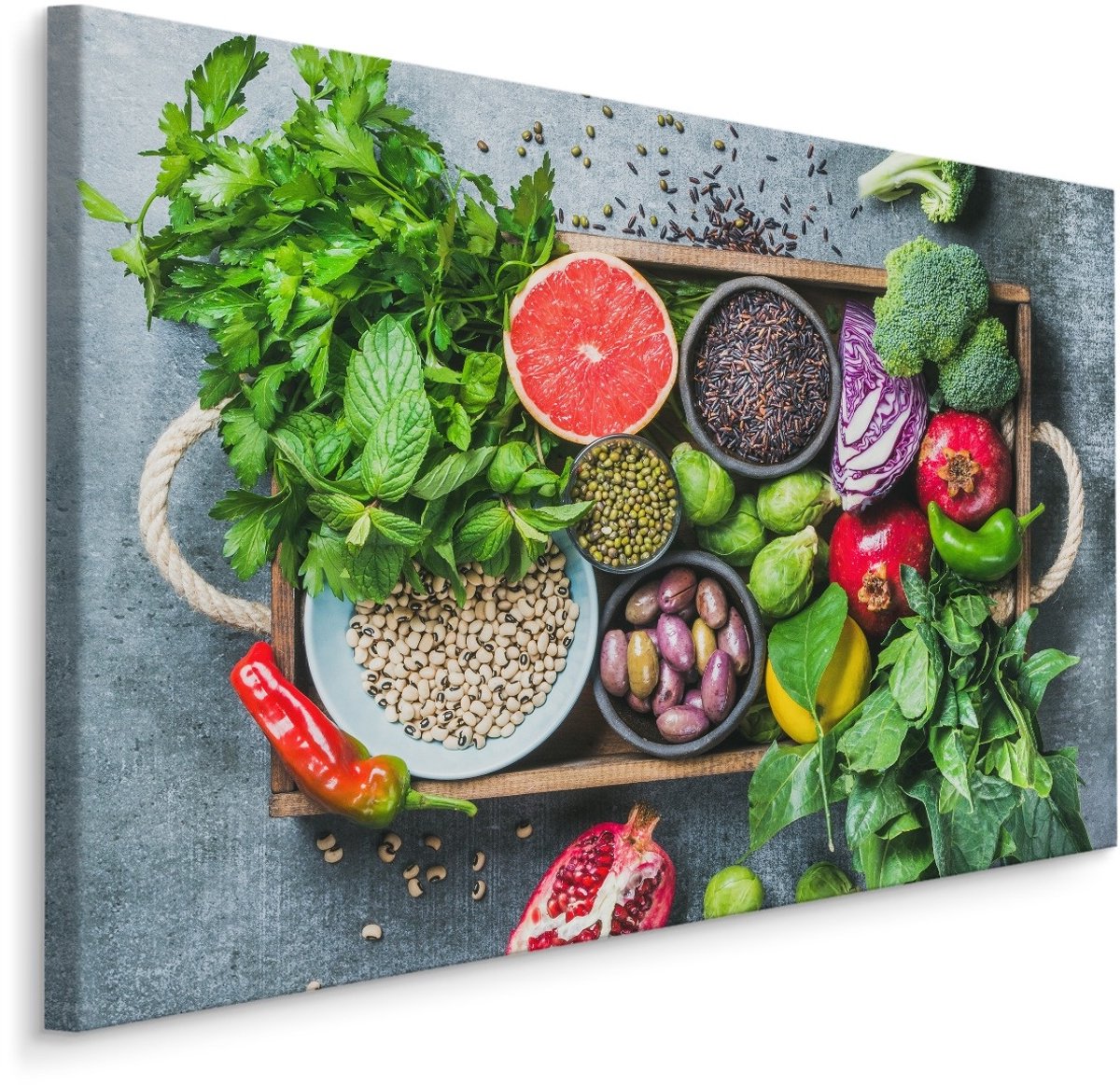 karo-art Schilderij - Groente, fruit en kruiden, multi-gekleurd, scherp geprijsd Multikleur