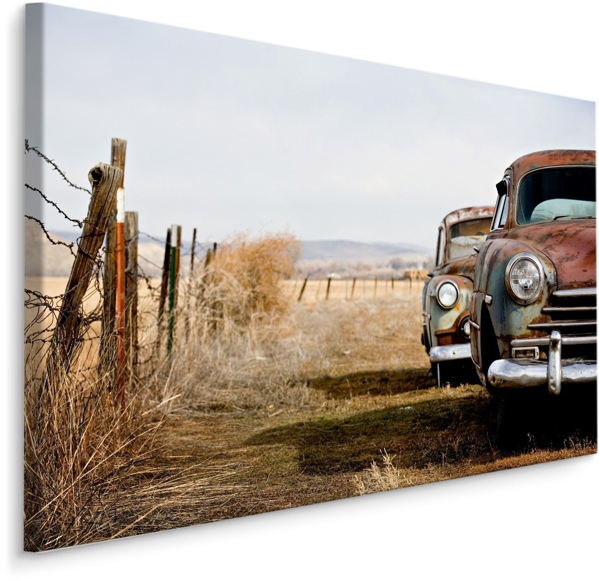 karo-art Schilderij - Vintage auto's, bruin/blauw, 4 maten, wanddecoratie Multikleur