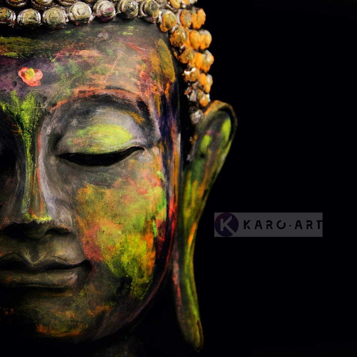 karo-art Schilderij - Boeddha, Print op canvas , Multikleur , 3 maten , Wanddecoratie
