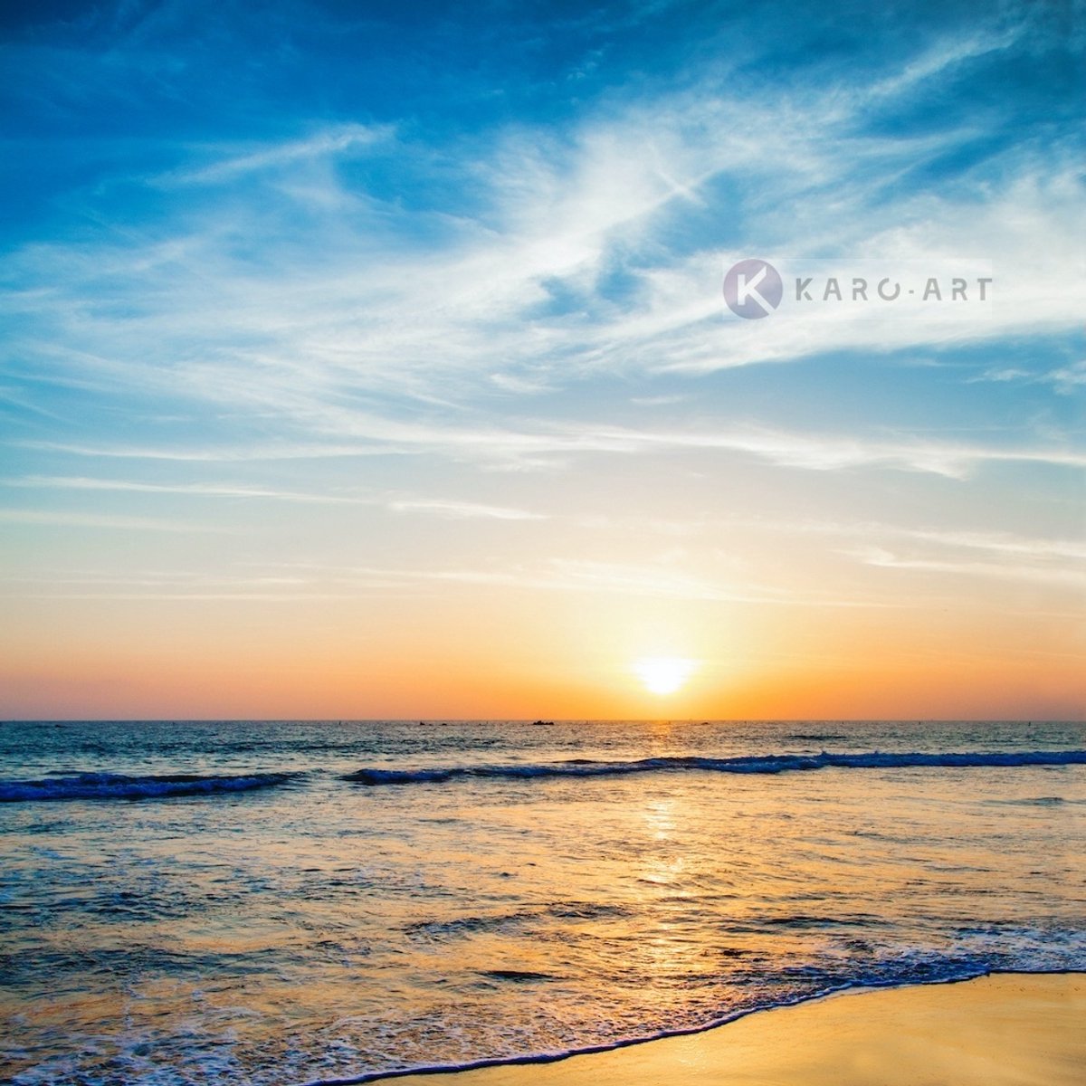 karo-art Schilderij - Zonsondergang boven zee , Multikleur , 3 maten , Premium print
