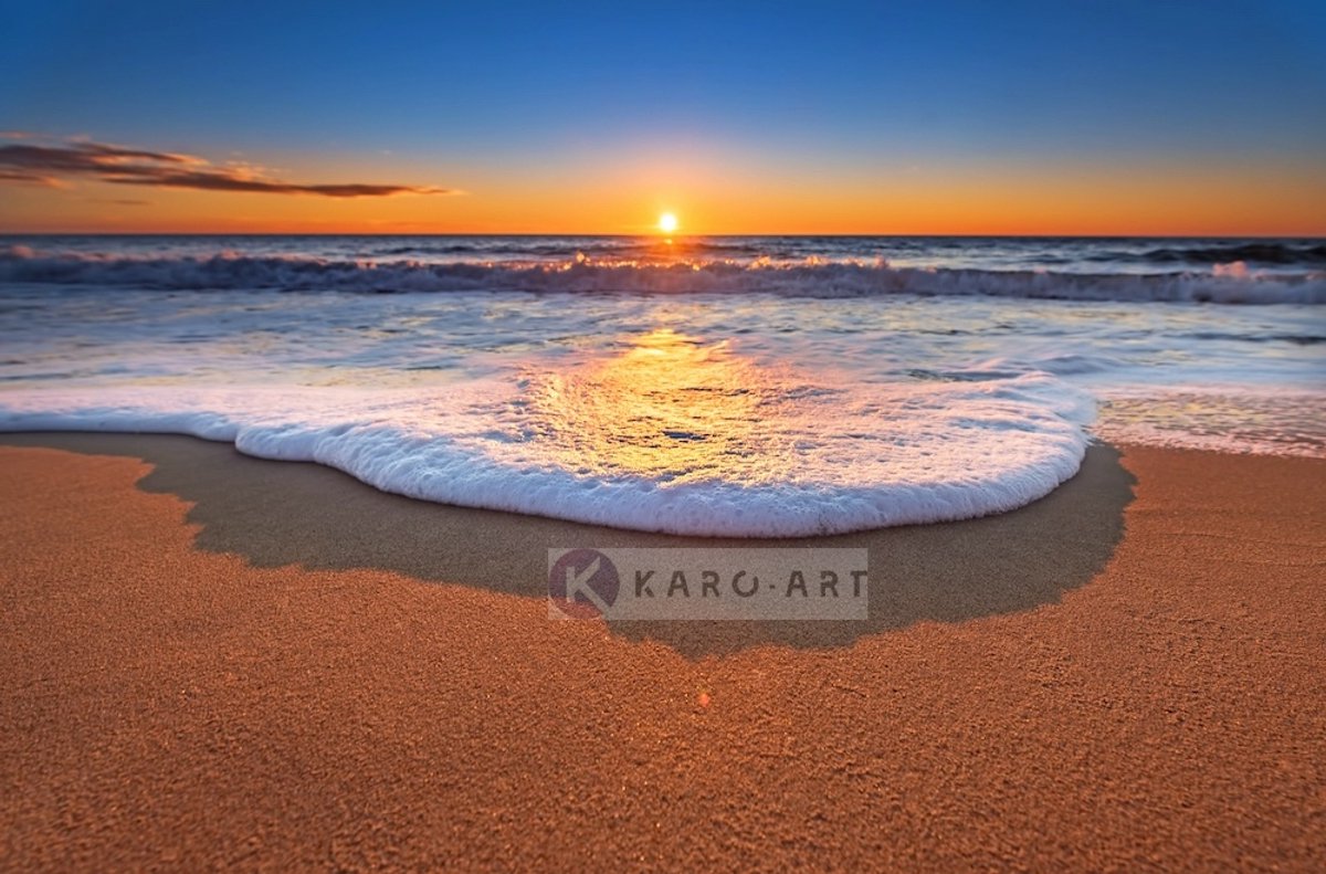 karo-art Schilderij - Zonsondergang aan het water Multikleur