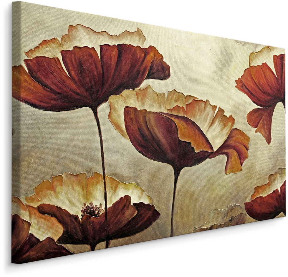 karo-art Schilderij - Prachtige Vintage Klaprozen , Wanddecoratie , Premium print Multikleur