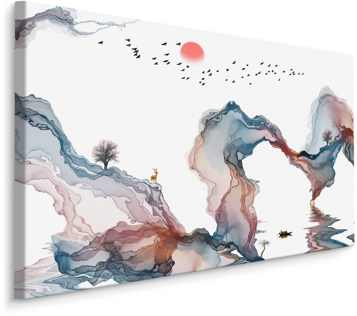 karo-art Schilderij - Abstract Landschap , print op canvas, premium print , Wanddecoratie Multikleur