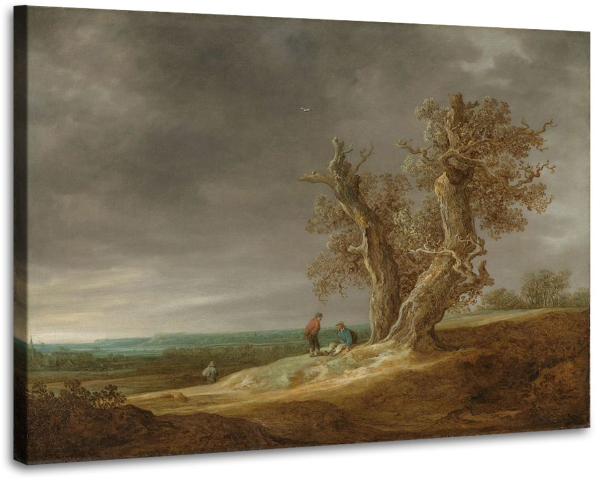 karo-art Schilderij - Jan van Goyen, Landschap met twee eiken, 1641, 90x70cm Multikleur