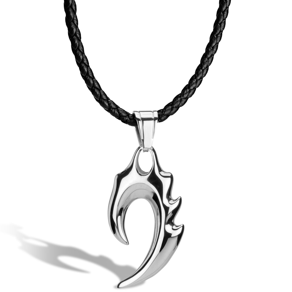 SERASAR Lederen Halsband Man [Flame], Zilver 60cm, Premium Sieraden