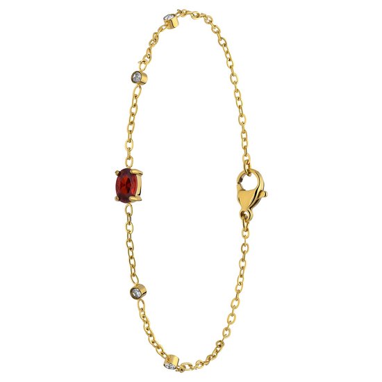 Lucardi Bracelet Femme Acier Plaqué Or Rubis Vintage - Bracelet - Acier - Doré - 20 cm
