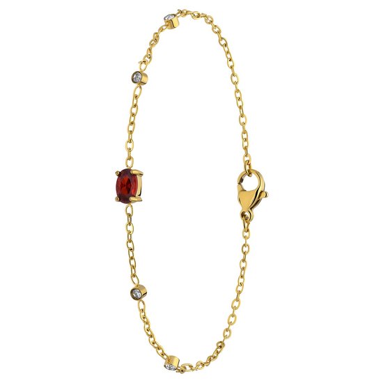 Lucardi Dames Stalen goldplated armband vintage ruby - Armband - Staal - Goudkleurig - 20 cm