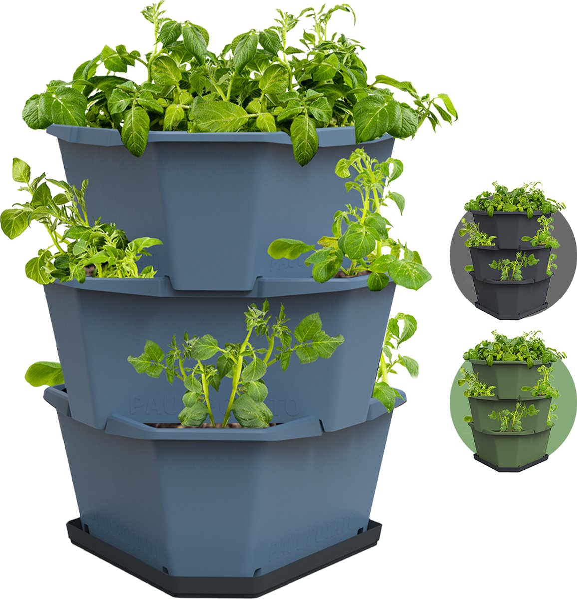 Gusta Garden - Paul Potato - Stapelbare Aardappeltoren - Tuinbak met 3 Levels - Kruidenbak - Kweekbak - Plantentoren - Blauw