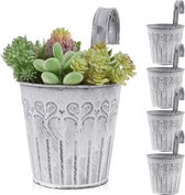 Set de 5 pots de fleurs suspendus en métal style vintage pour balcon, pots suspendus, pots de fleurs à suspendre, avec crochets, pour décoration, balcon, extérieur, mur intérieur, jardin, mur