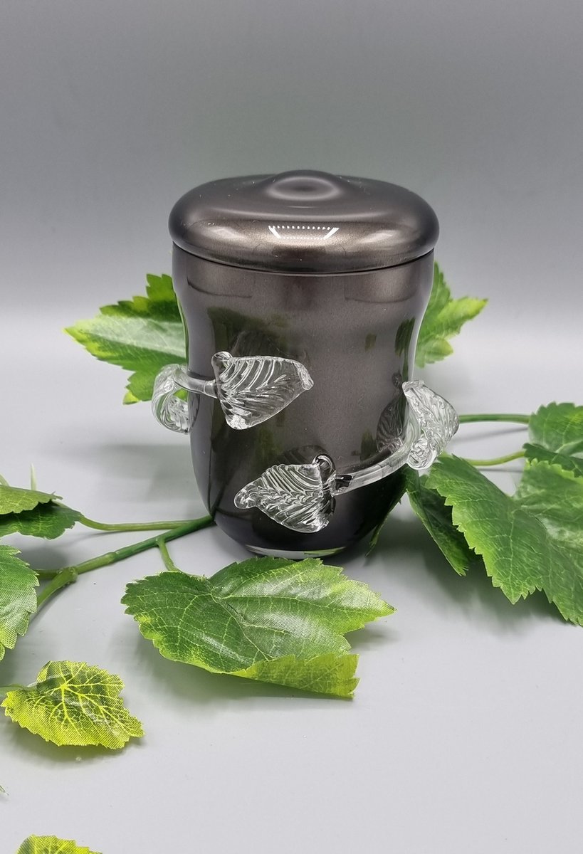 Mini Urn - 158-2 - Antraciet - Kristalglas - Blad - Urn