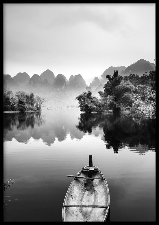 Affiche Vue lac noir et blanc - Poster nature - 50x70 cm - hors cadre - WALLLL