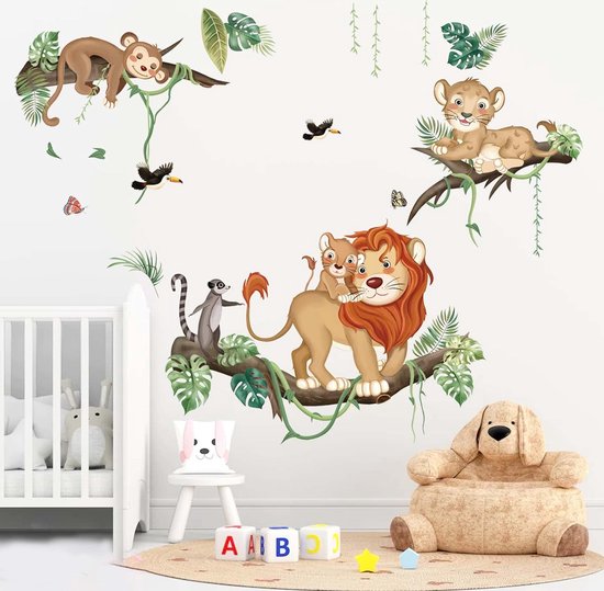 Jungle Dieren Muurstickers Aap Leeuw Safari Muurtattoo Baby Kinderkamer Meisje Kamer Babykamer Wanddecoratie