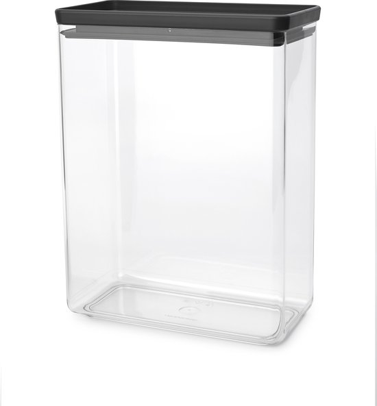 Boîte de conservation rectangulaire transparente, vide, avec couvercle gris foncé