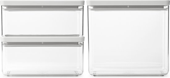Brabantia Tasty+ Bidons alimentaires - Empilables - 1,5 + 1,5 + 3,5 l - Gris clair