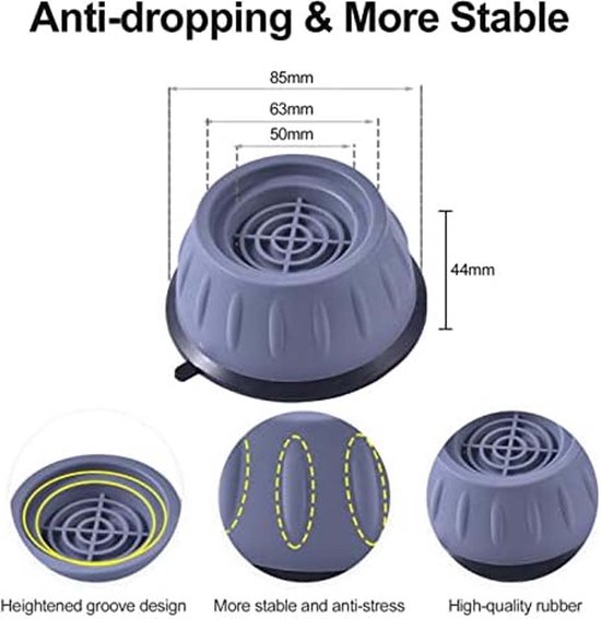 Hinrichs Set van 4 trillingsdempers, rond, voor de wasmachine, trillingsdemper, droger, rubberen voetjes, wasmachine, antivibratie-accessoires voor AEG Bosch Siemens Privileg en nog veel meer