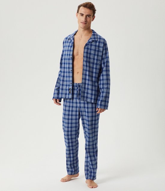Björn Borg - Lounge Wear Set - Pyjama - Heren - Flannel - Broek - Hemd - Gift -Blauw - M