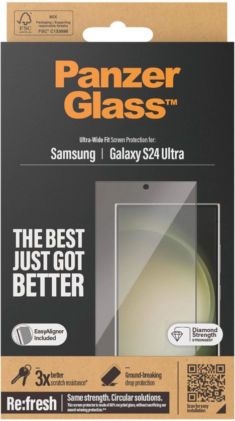 PanzerGlass - Screenprotector geschikt voor Samsung Galaxy S24 Plus Glazen | PanzerGlass Ultra-Wide Fit Screenprotector - Case Friendly + Installatie Frame