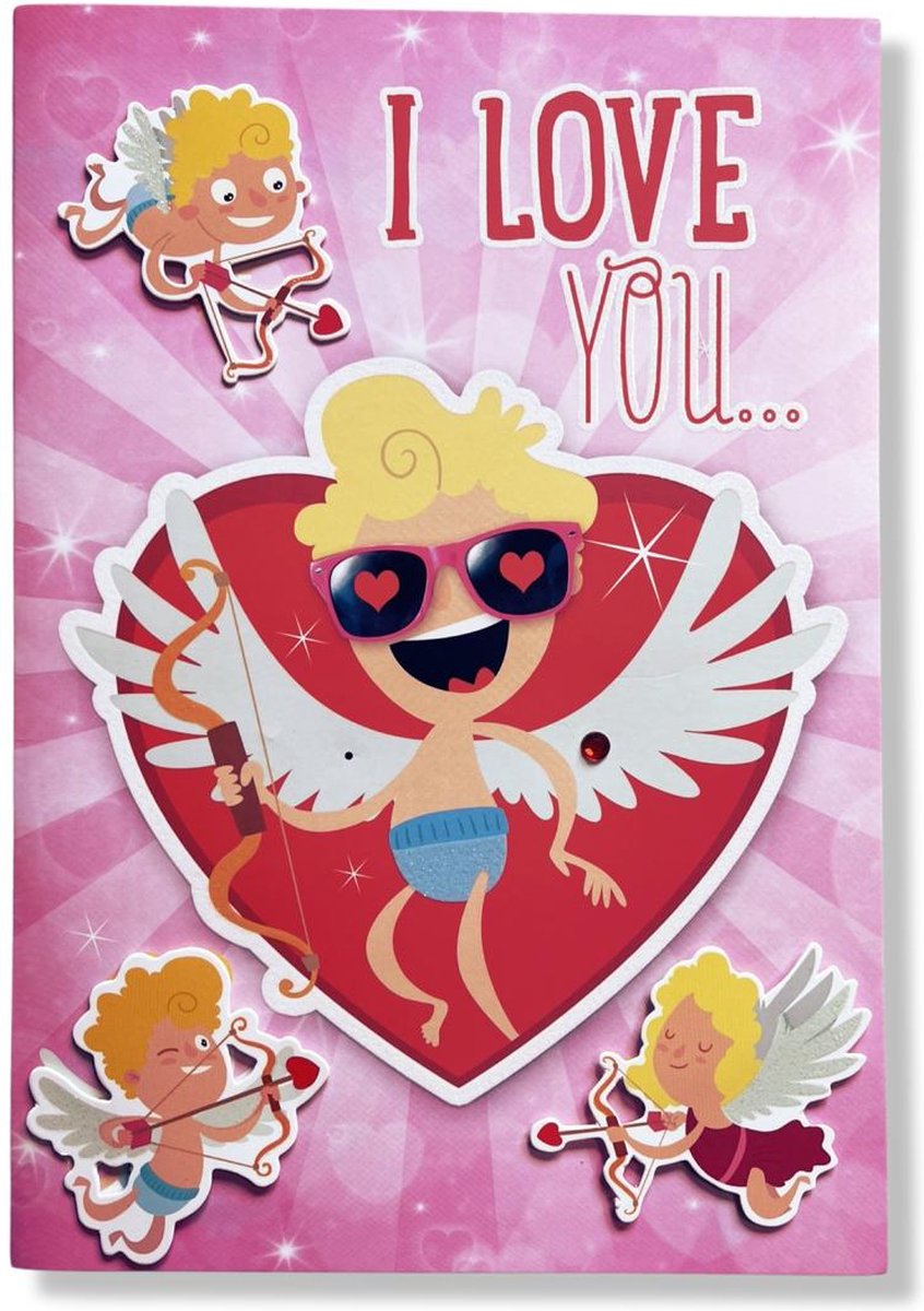 XXL Luxe 3D Valentijnskaart cupido - 18.5x26.5cm - Inclusief gekleurde envelop