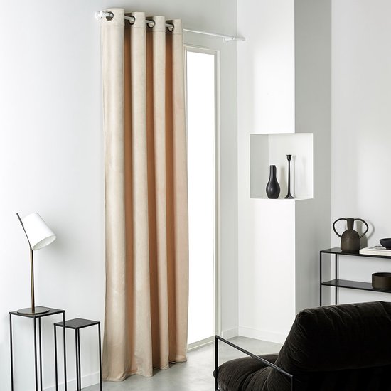 Isolerend gordijn met ringen, effen kleur, PRESTIGE VELOURS - Beige - 140x240 cm