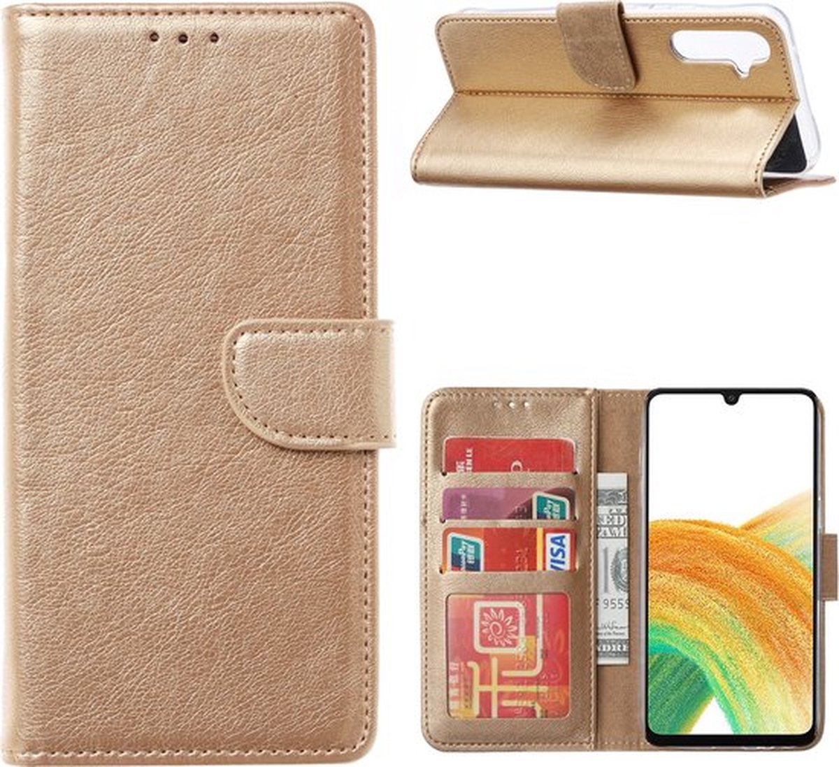 Portemonnee Book Case Hoesje Geschikt voor: Samsung Galaxy A04E - Goud