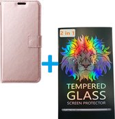 Portemonnee Bookcase Hoesje + 2 Pack Glas Geschikt voor: Samsung Galaxy A04E - Rosegoud