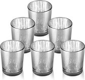 Theelichtglazen, set van 6, gevlekt theelichthouders, glas, kaarsenhouder, theelichthouder, kaarsenglazen voor theelicht decoratie, Kerstmis, tafeldecoratie bruiloft (zilver)