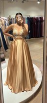 ELIS - Beige Satin Long Evening Dress with Cord Straps - Maat 44