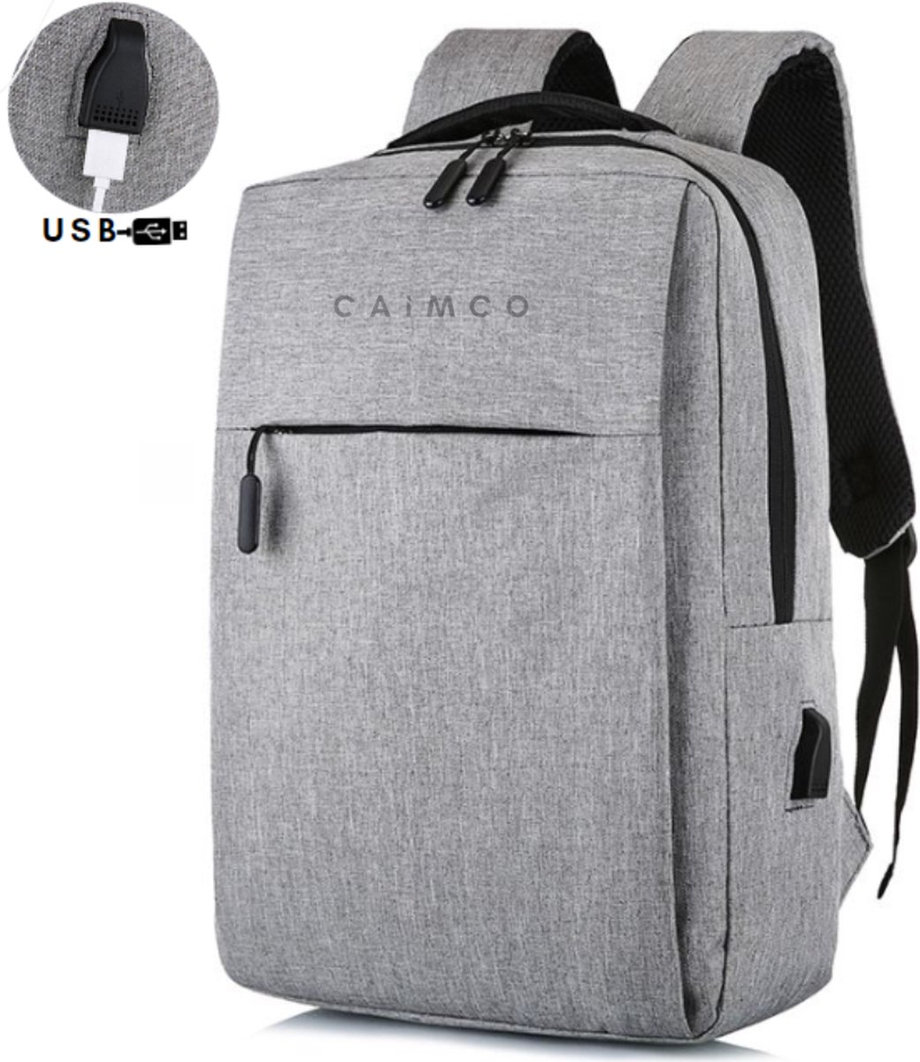 Rugzak - Caimco® Grijs - Laptop Rugtas - Inclusief USB-aansluiting - Jongens - Heren - Dames - Travel Bag - Spatwaterdicht