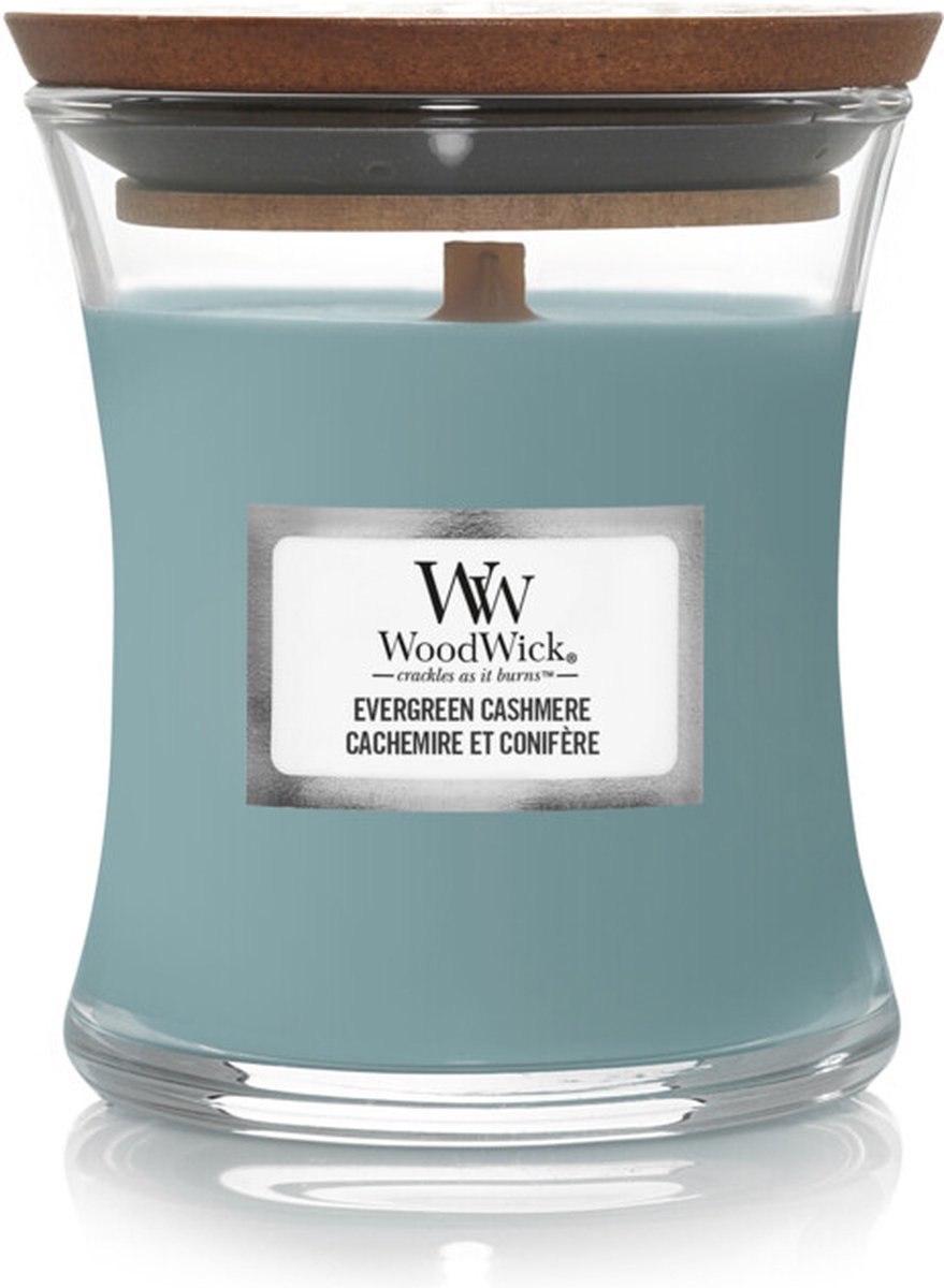 WoodWick Geurkaars Mini Candle - Evergreen Cashmere - 20 branduren - 85gr - 8 cm / ø 7 cm Groen